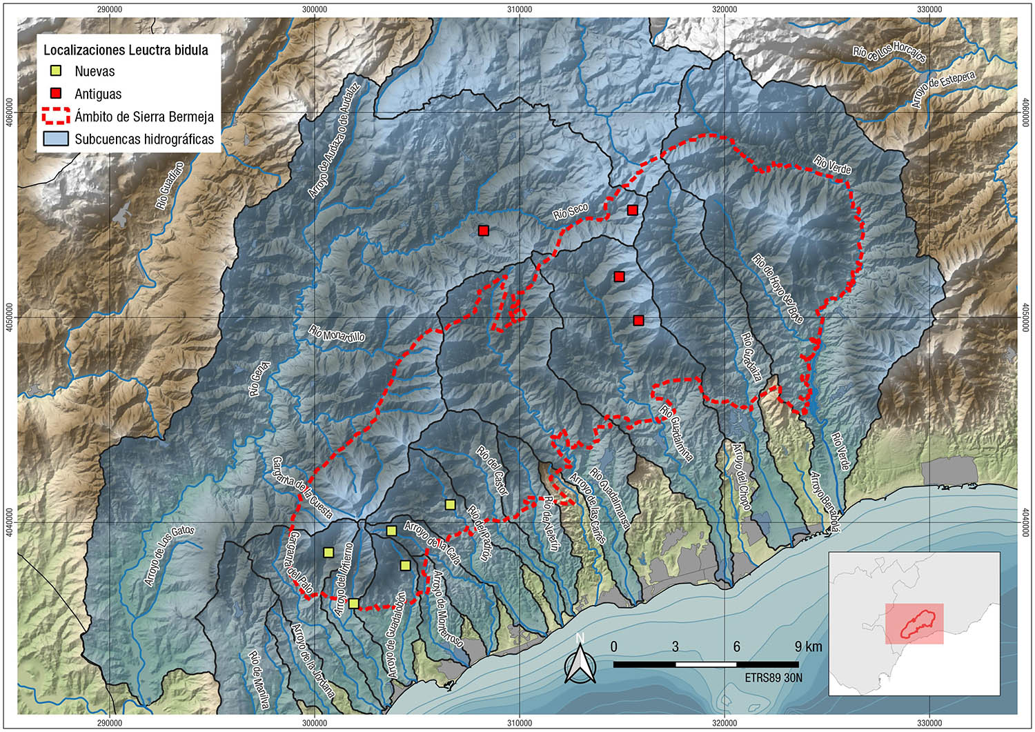 Distribución de Leuctra bidula en Sierra Bermeja