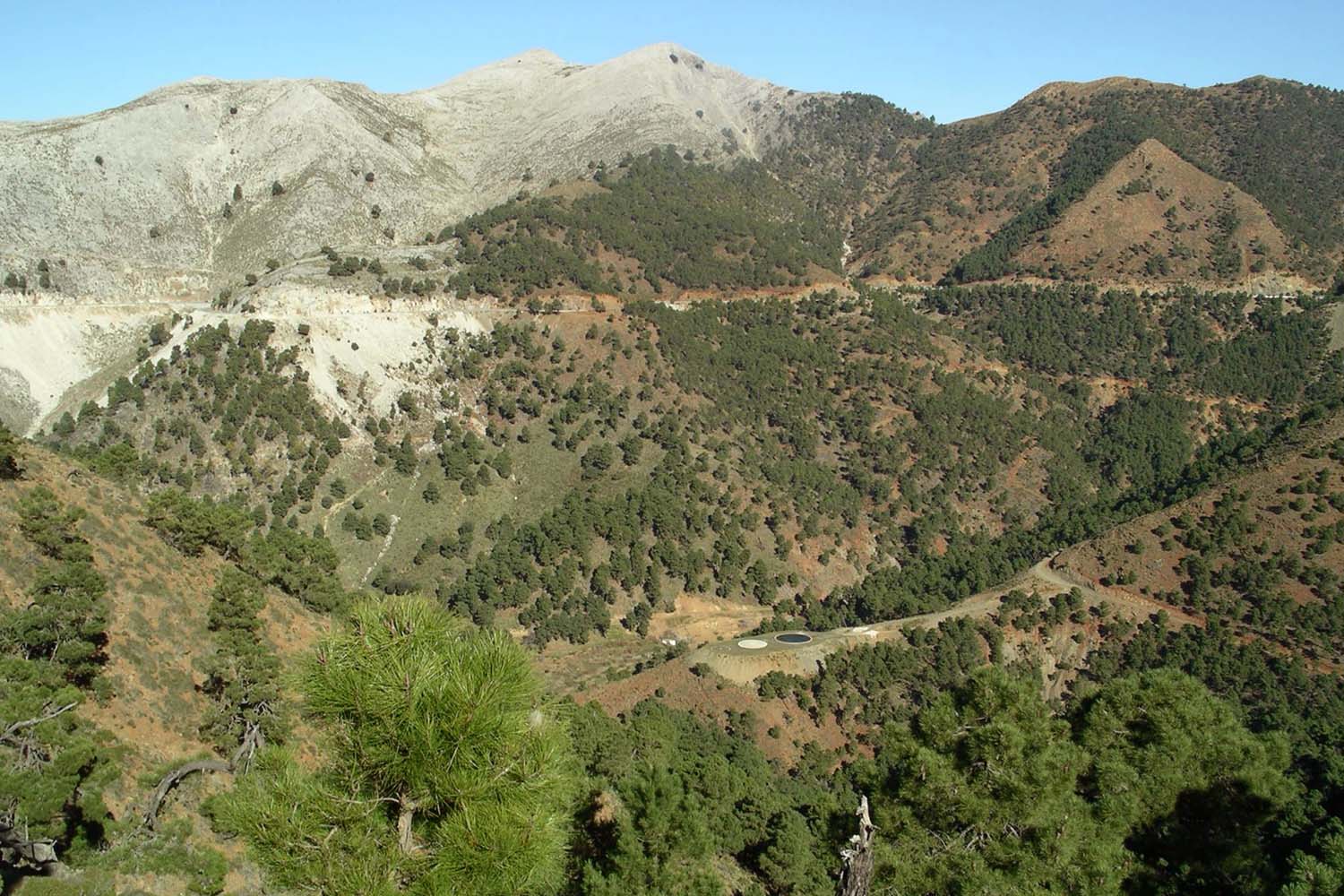 Mármoles de la unidad de las Nieves cabalgados por las peridotitas del Alpujárride del macizo de Sierra Bermeja, alcanzando los 300 m de potencia (Autor: José Gómez Zotano)