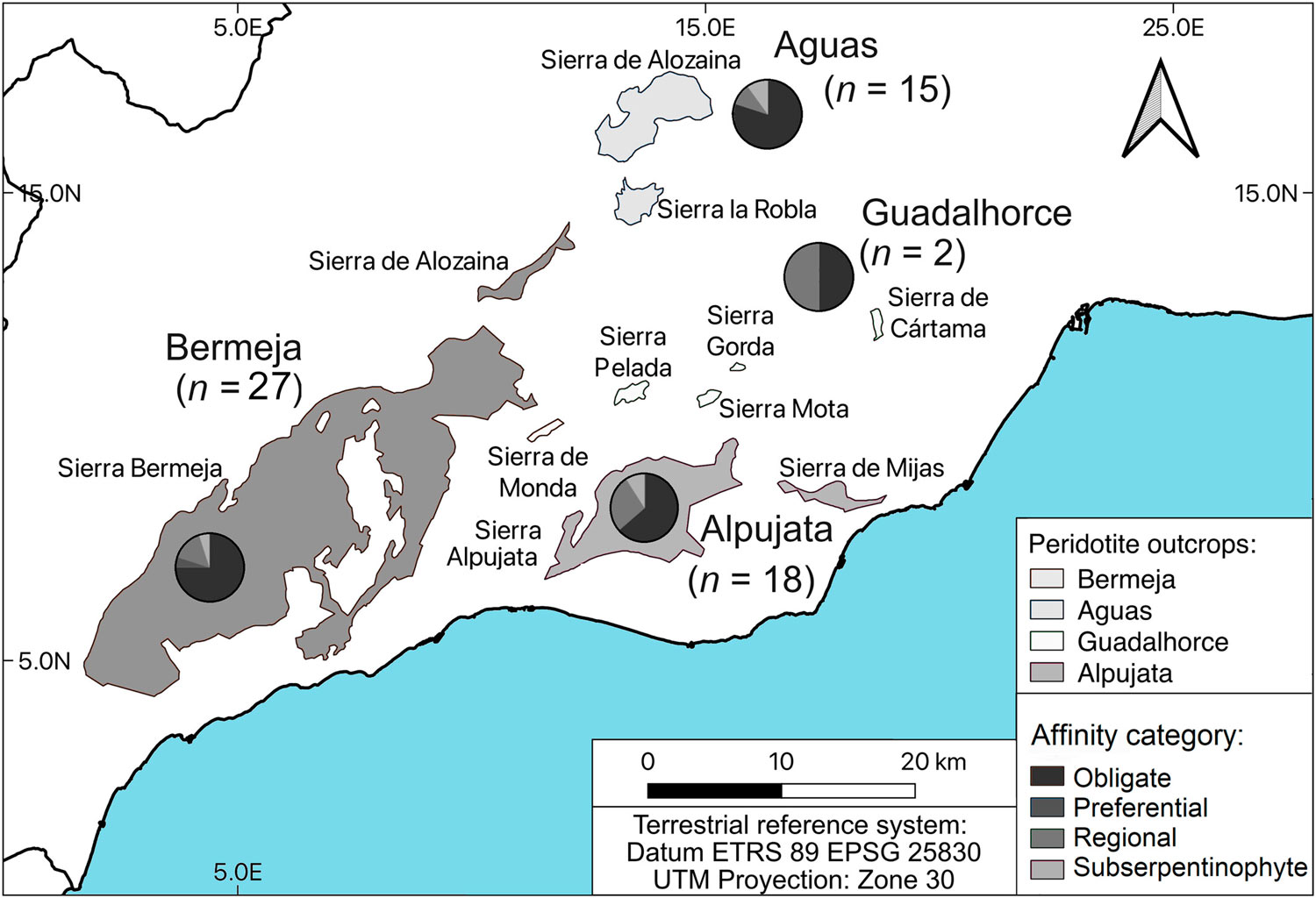 Endemismos en los distintos afloramientos ultramáficos malagueños